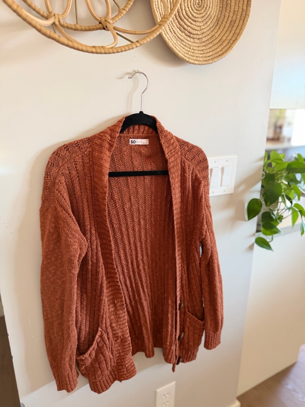 SO Open-Front Chunky Knit Cardigan - Rust Brown